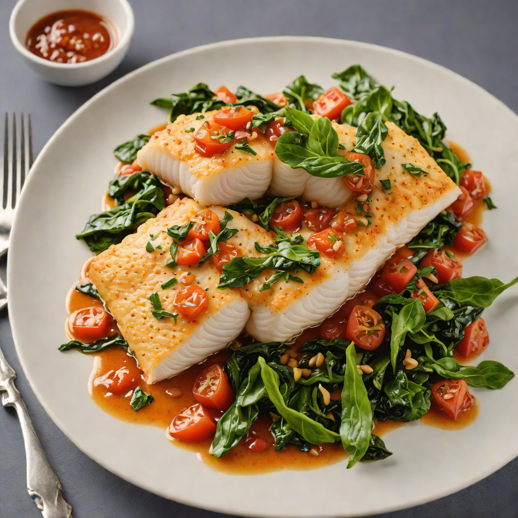 Baked Cod with Tomato-Caper Sauce and Sautéed Spinach