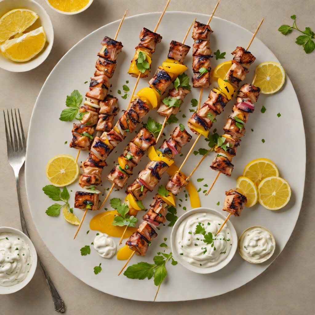 Grilled Citrus-Marinated Pork Skewers with Garlic-Yogurt Sauce