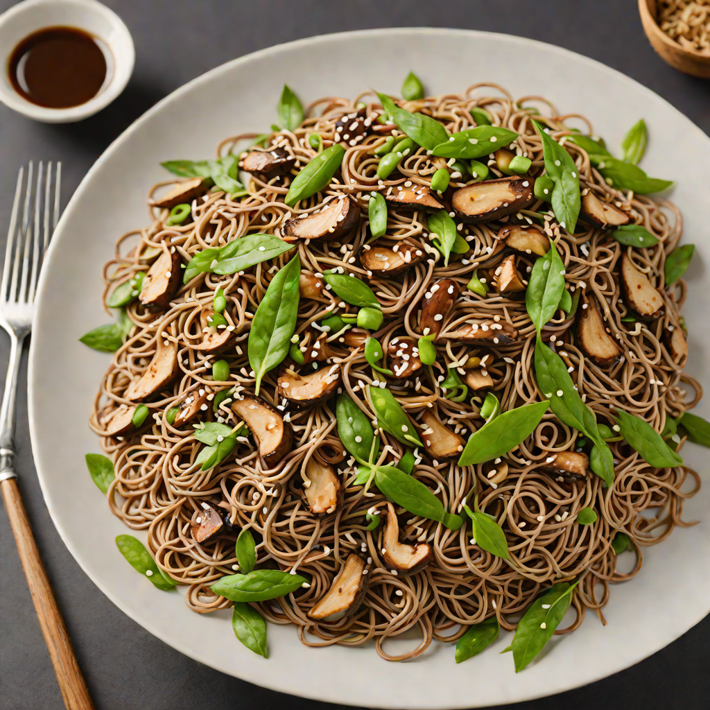Soba Noodles Stir-Fried with Shiitake Mushrooms and Snow Peas