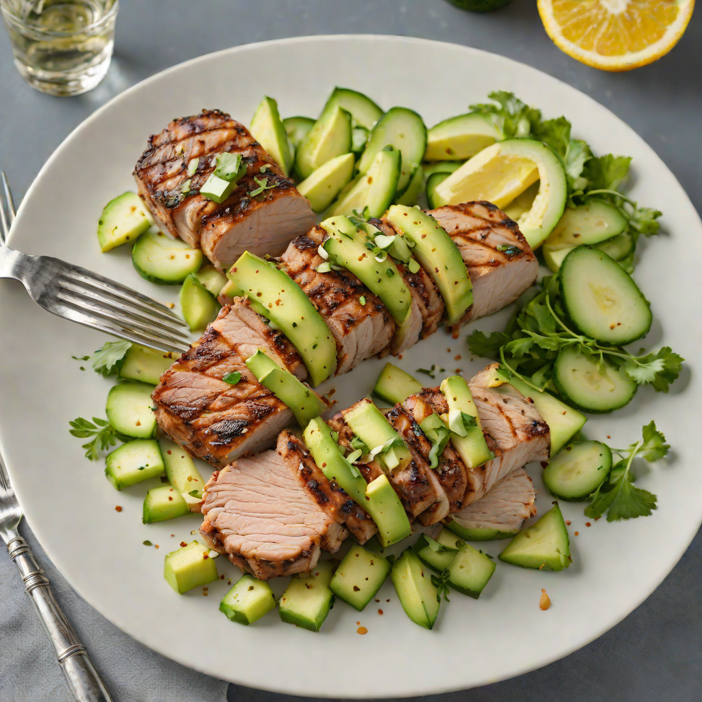 Grilled Citrus-Marinated Pork Tenderloin with Avocado and Cucumber Salad