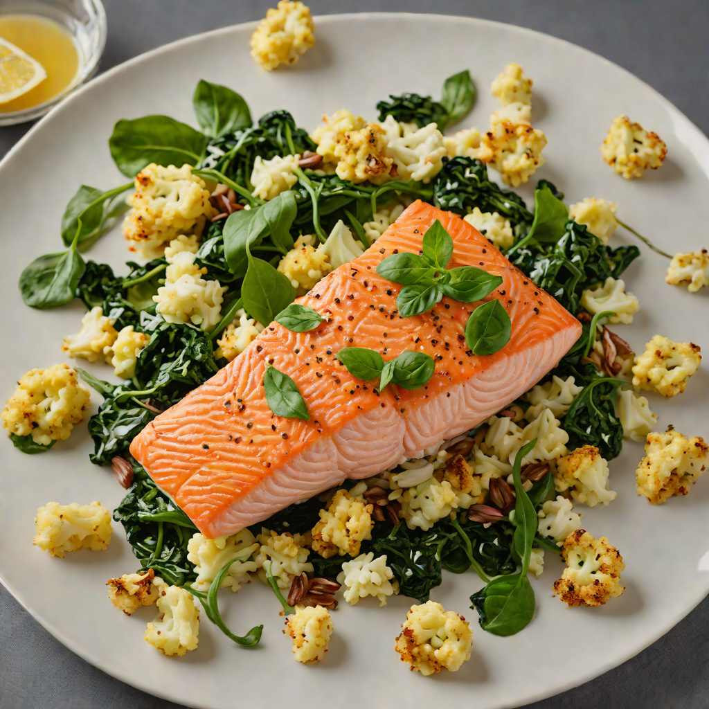 Pan-Seared Salmon with Garlic Spinach and Roasted Cauliflower