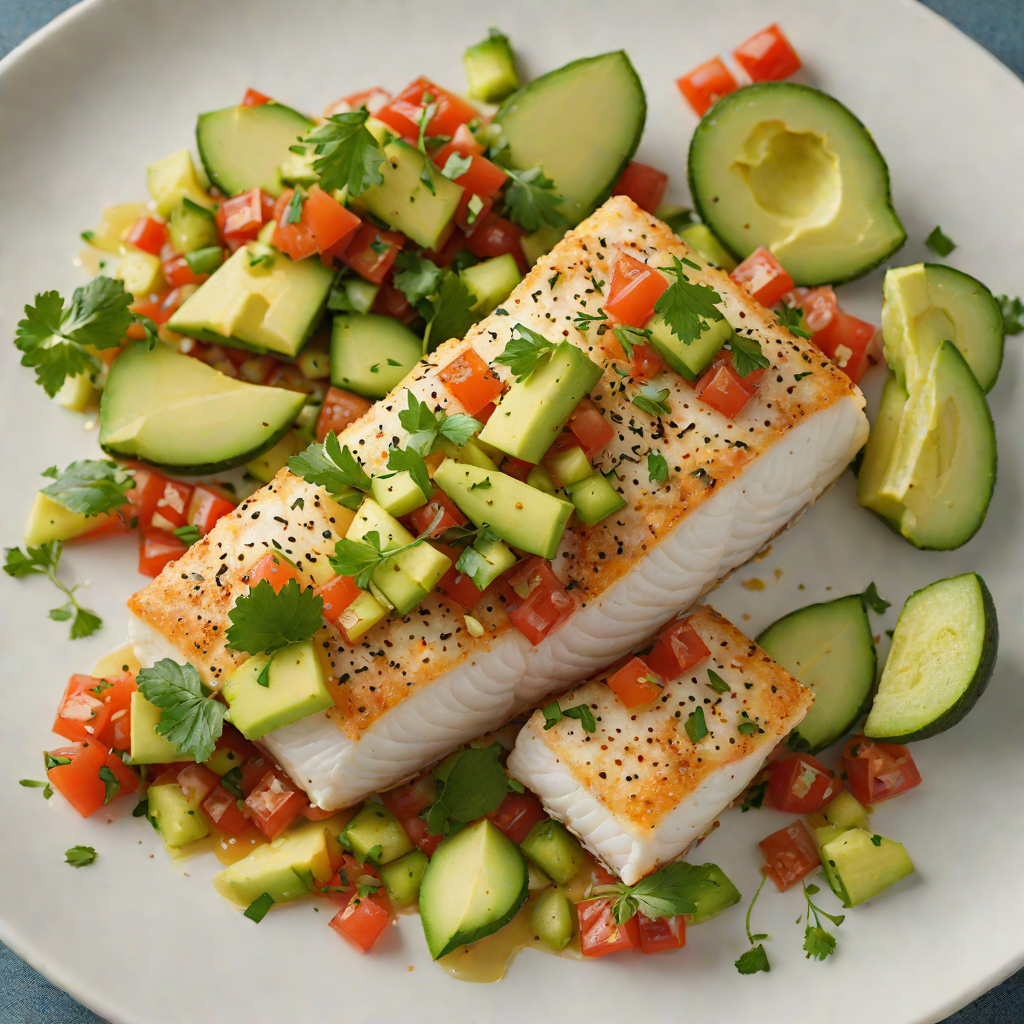 Baked Cod with Tomato-Cucumber Relish and Avocado