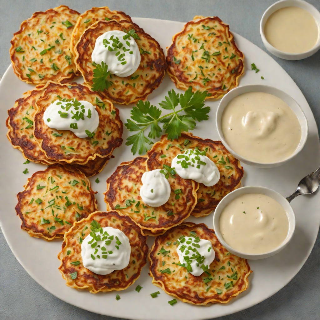 Cheddar-Stuffed Potato Pancakes with Sour Cream and Chive Dip