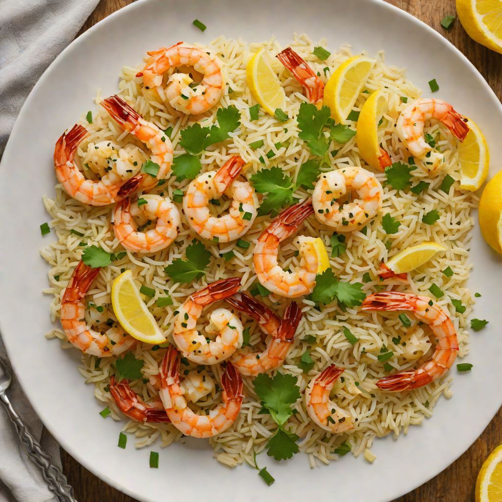 Sautéed Shrimp with Garlic Butter and Chili Flakes over Lemon Rice
