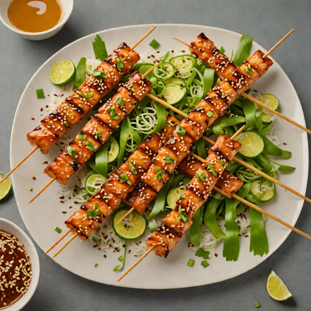 Honey-Soy Glazed Salmon Skewers with Sesame and Green Onion