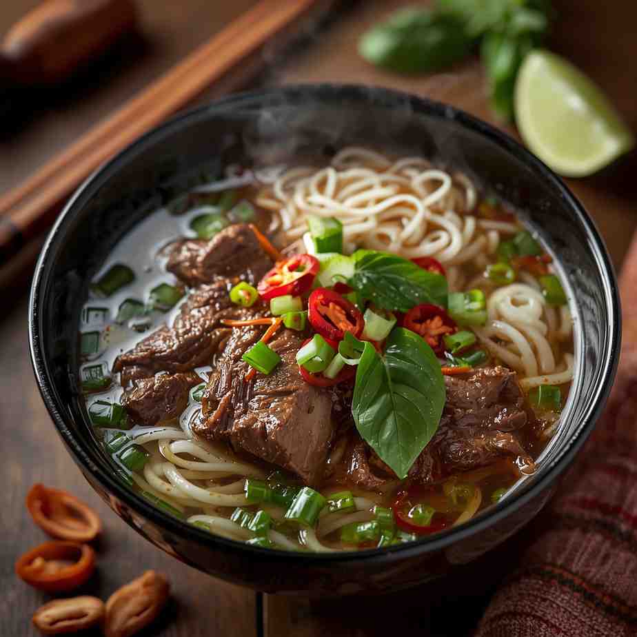 Slow-Simmered Pho Broth with Rice Noodles and Beef