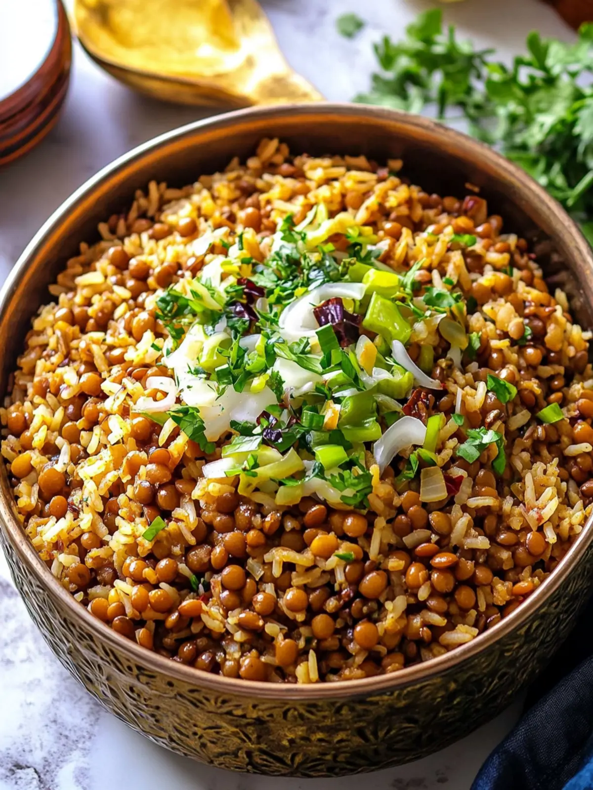 Mujadara Lentils and Caramelized Onion Rice Bowl