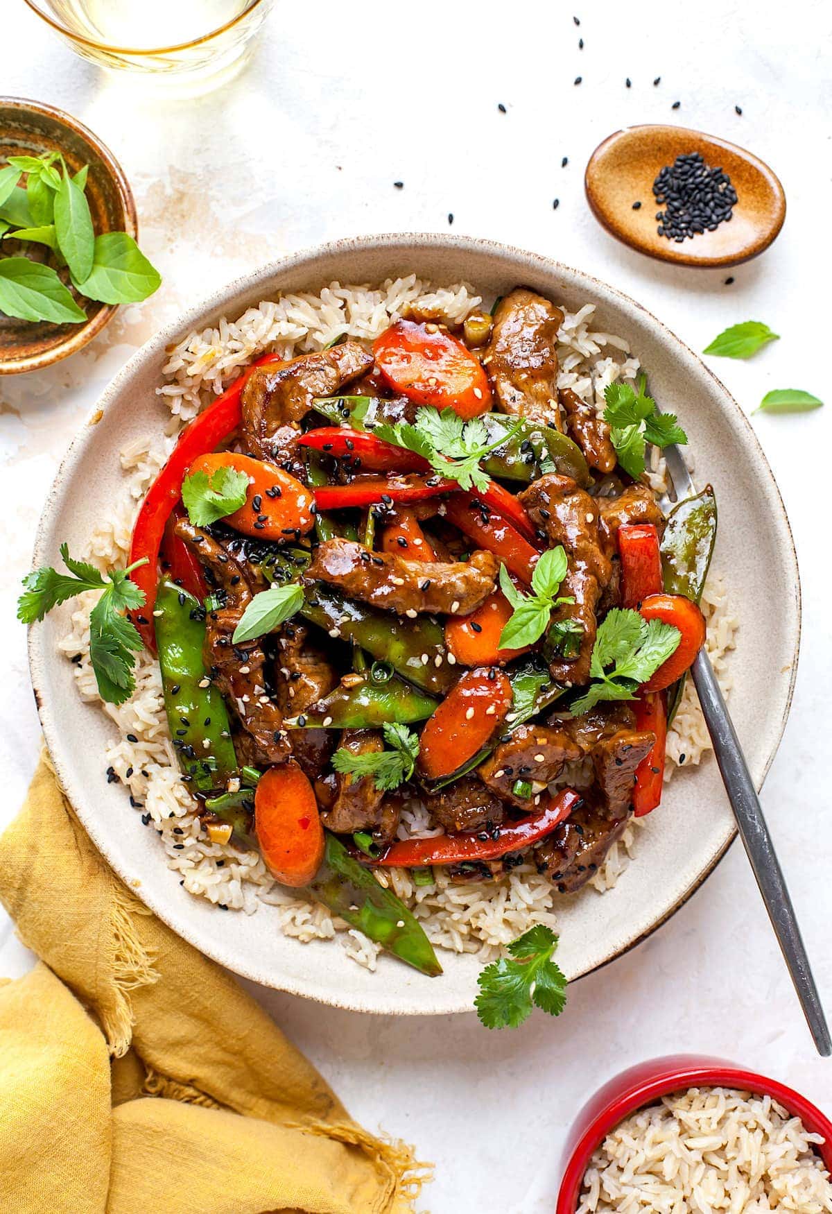 Quick Stir-Fried Vegemite Beef and Rice Bowl