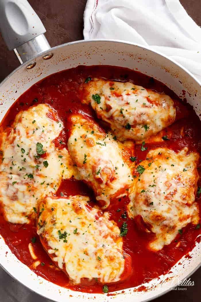 Sheet Pan Chicken Parma with Tomato Sauce and Mozzarella