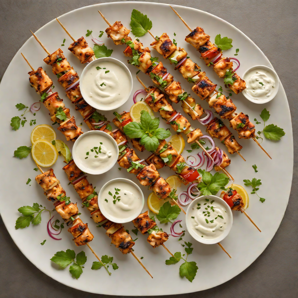 Herbed Interior Systems Chicken Skewers with Garlic Yogurt Sauce