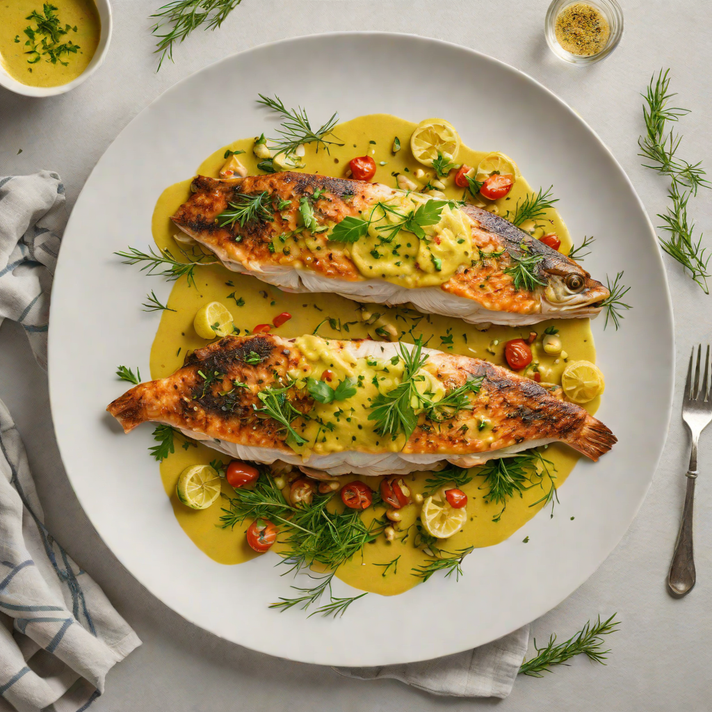 Kashmiri Spiced Trout with Mustard and Dill Sauce