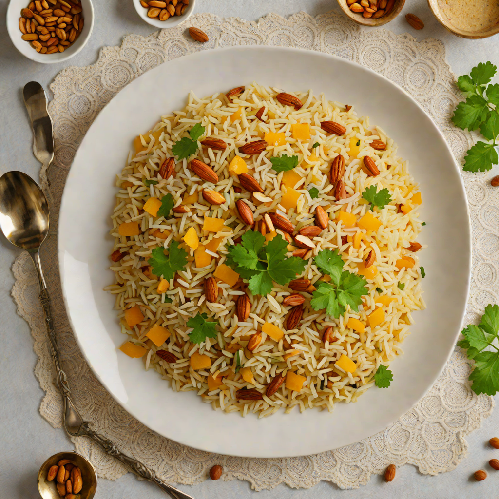 Fragrant Kashmiri Rice Pilaf with Saffron and Almonds