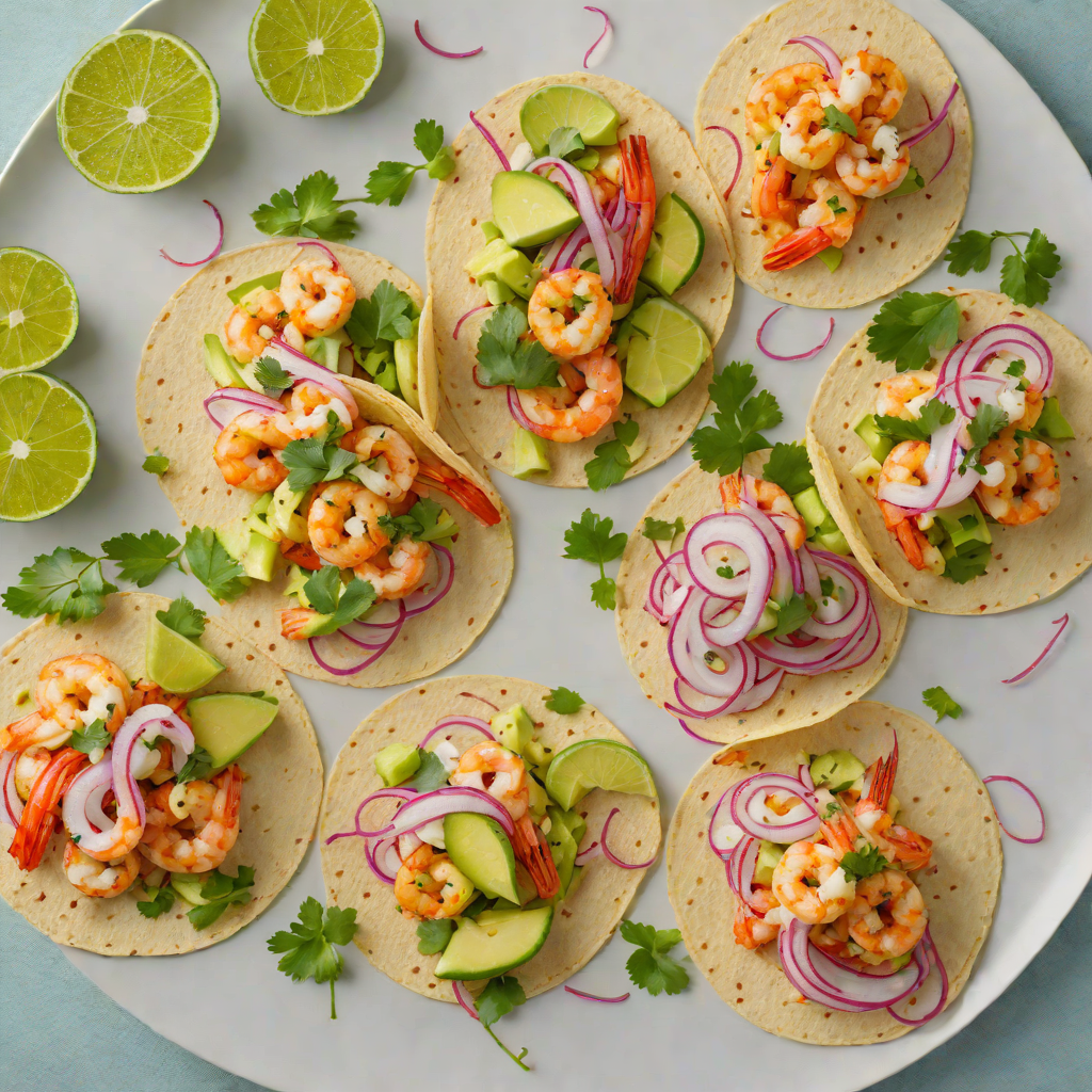 Sautéed Shrimp Tacos with Avocado-Lime Crema and Pickled Red Onions