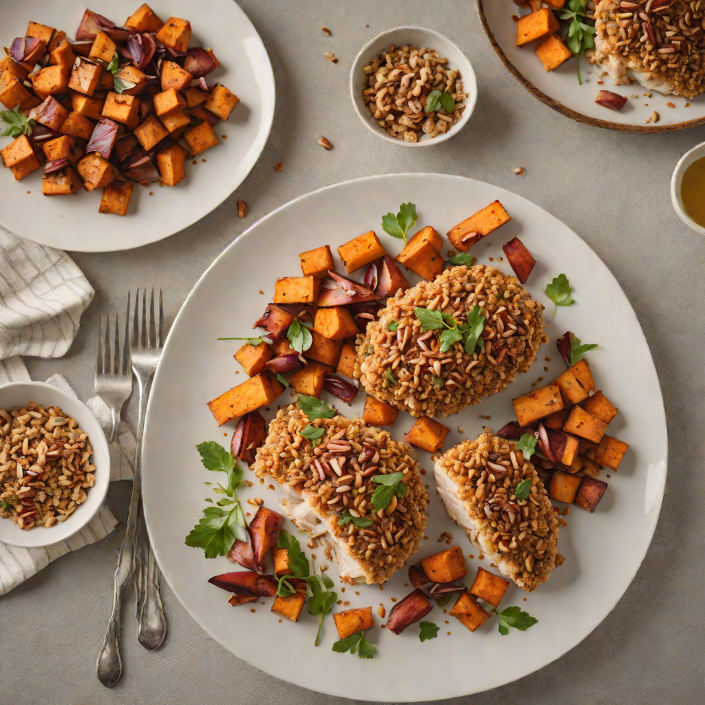 Sheet Pan Pecan-Crusted Chicken with Roasted Sweet Potatoes