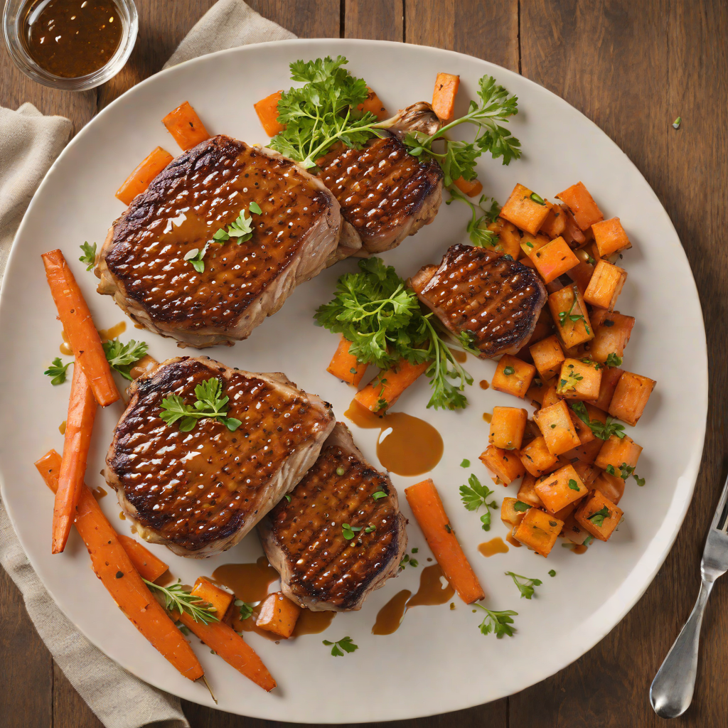 Spiced Whiskey-Glazed Pork Chops with Maple Roasted Carrots
