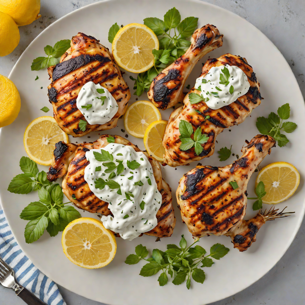 Charred Lemon-Oregano Grilled Chicken with Tzatziki