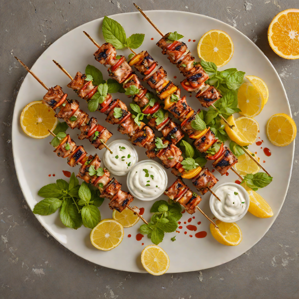 Grilled Citrus-Glazed Pork Skewers with Mint Yogurt