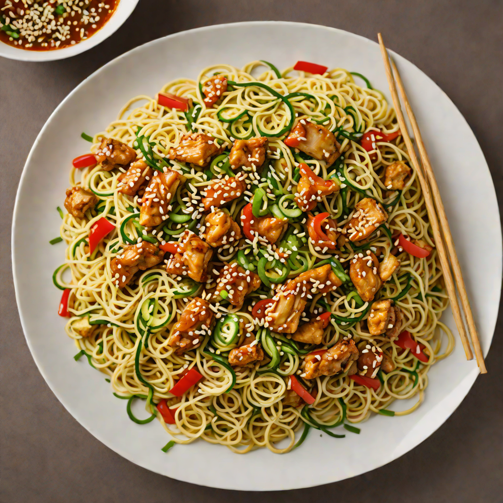 Zucchini Noodle Stir-Fry with Sesame Chicken
