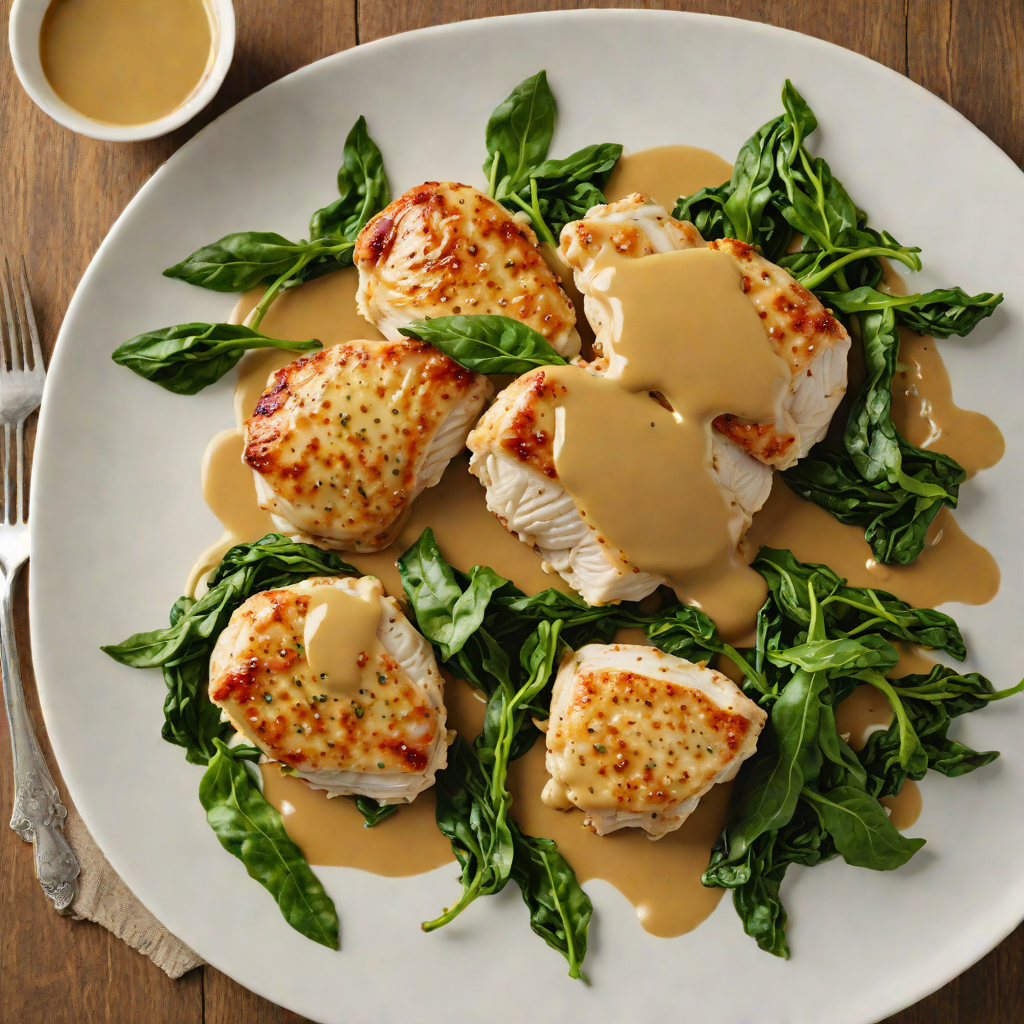 Pan-Seared Chicken with Honey Mustard Glaze and Sautéed Spinach