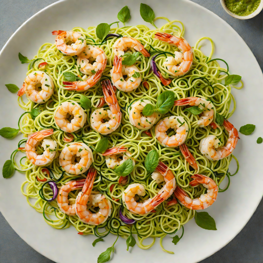 Sautéed Shrimp with Zucchini Noodles and Basil-Lime Dressing