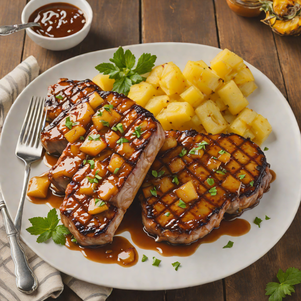 Dark Rum-Spiced Pineapple Glazed Pork Chops