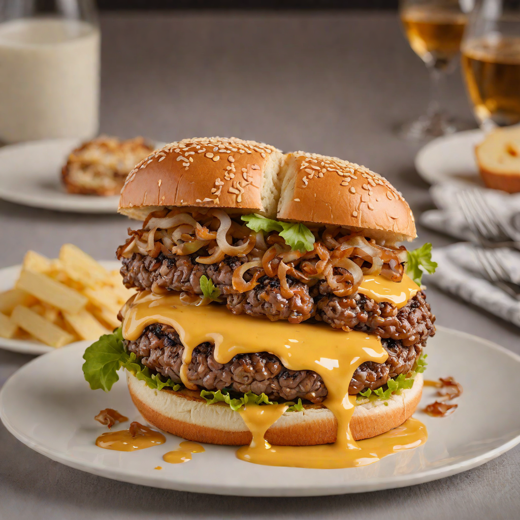 Classic Beefy Burger with Caramelized Onions and Melted Cheddar