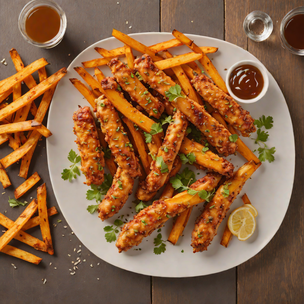 Baked Honey-Glazed Chicken Tenders with Sweet Potato Fries
