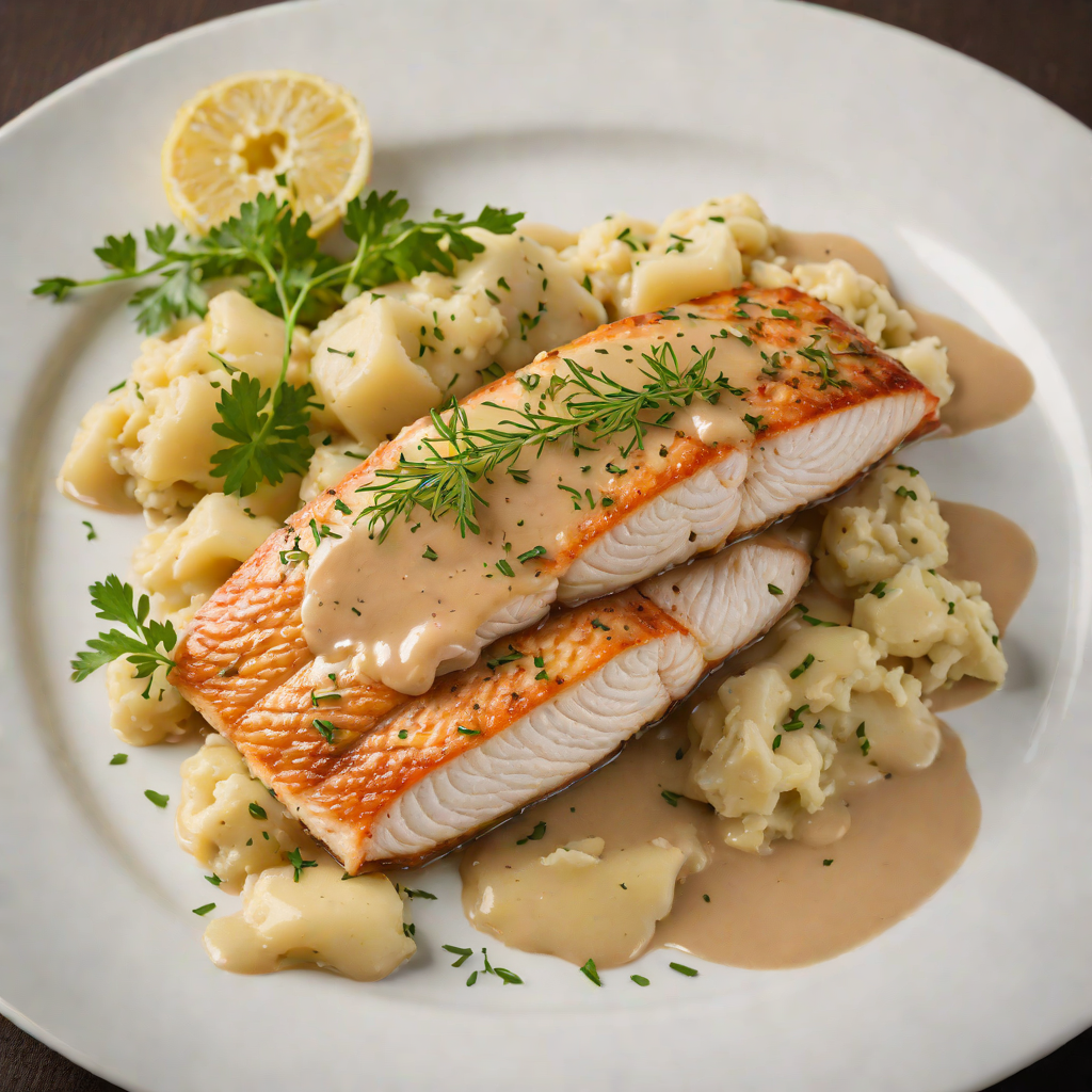 Pan-Seared Lake Superior Whitefish with Mashed Potatoes and Onion Gravy