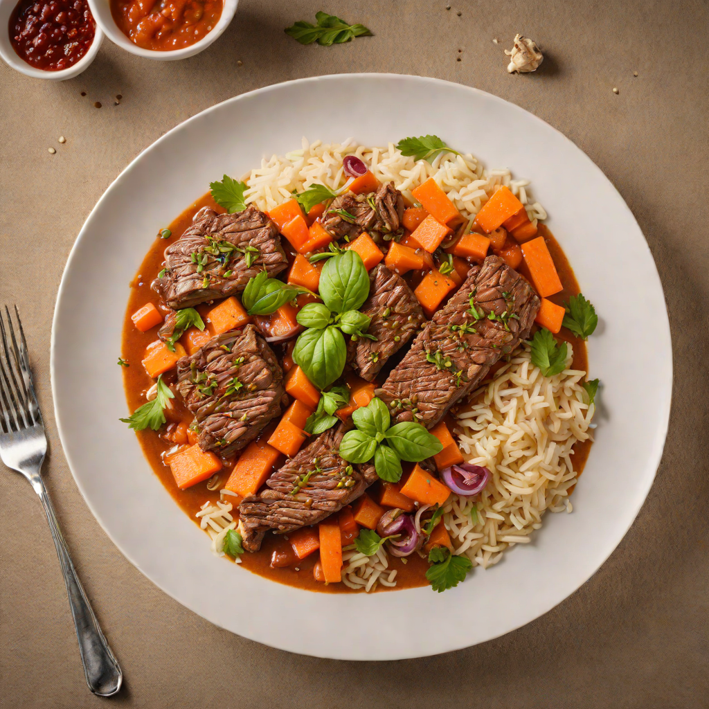 Slow-Cooked Beef with Carrots and Onions in a Tomato-Basil Sauce