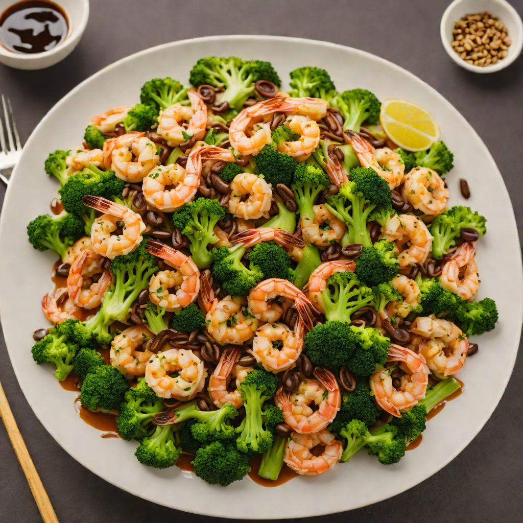 Stir-Fried Shrimp with Garlic and Broccoli in Black Bean Sauce