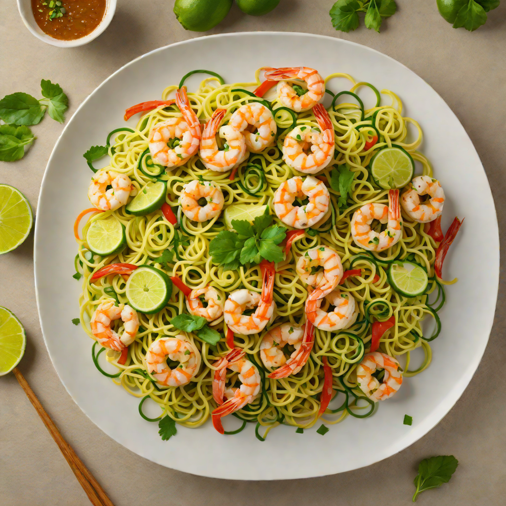 Zucchini Noodle Stir-Fry with Shrimp and Ginger-Lime Dressing
