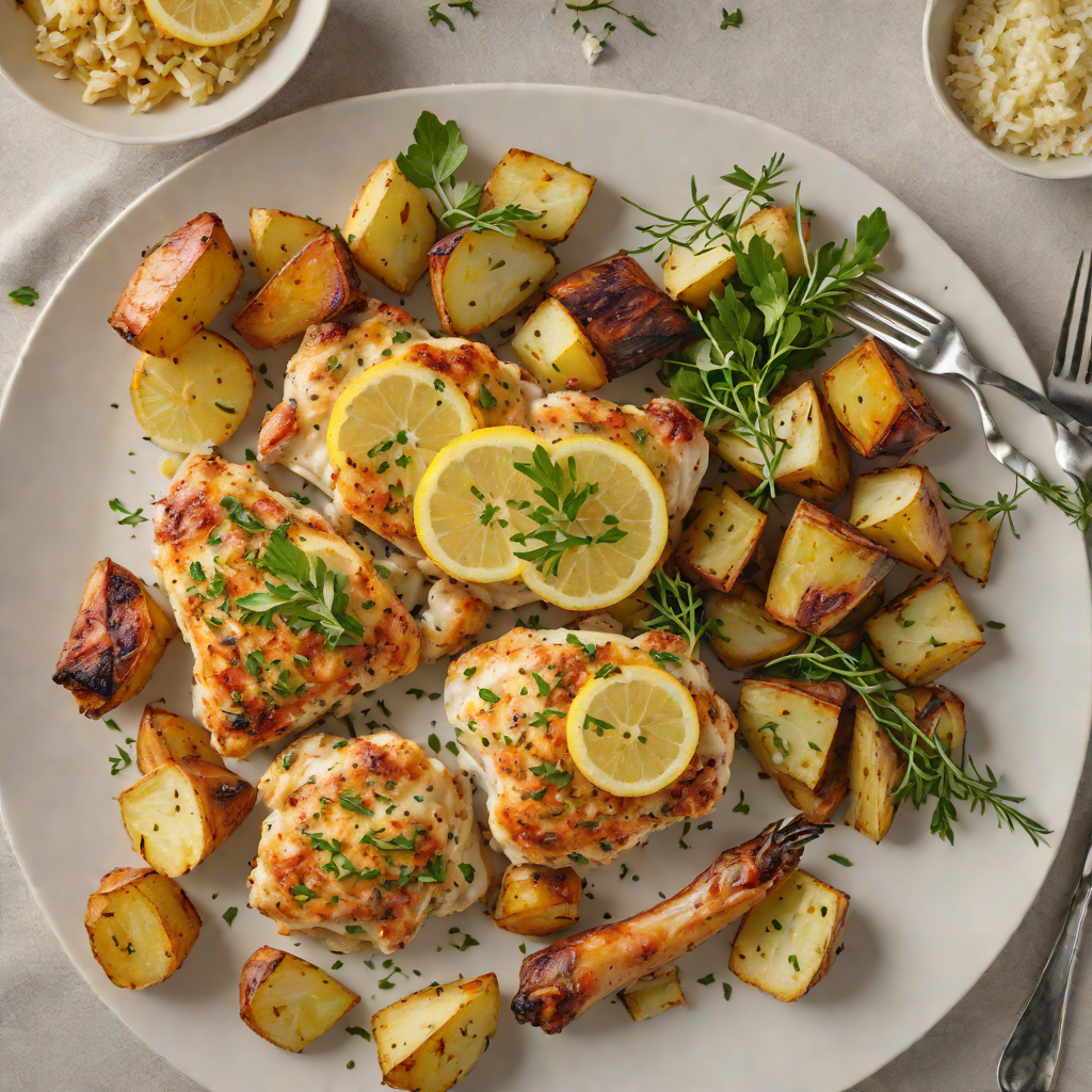 Baked Lemon-Parmesan Chicken with Garlic Roasted Potatoes