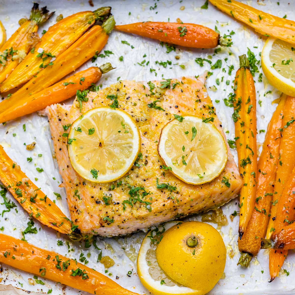 Lemon-Dill Salmon with Pea Purée & Roasted Carrots