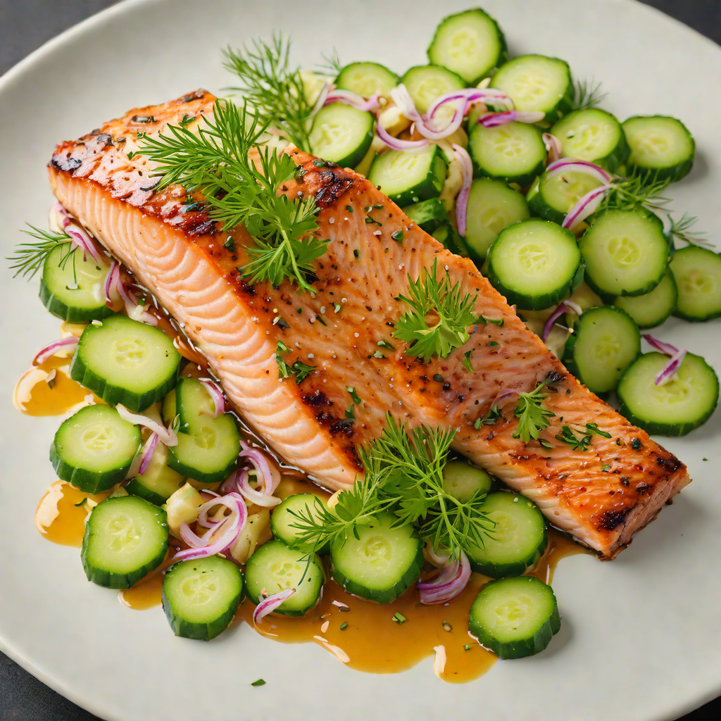 Honey-Glazed Salmon with Dill and Cucumber Salad
