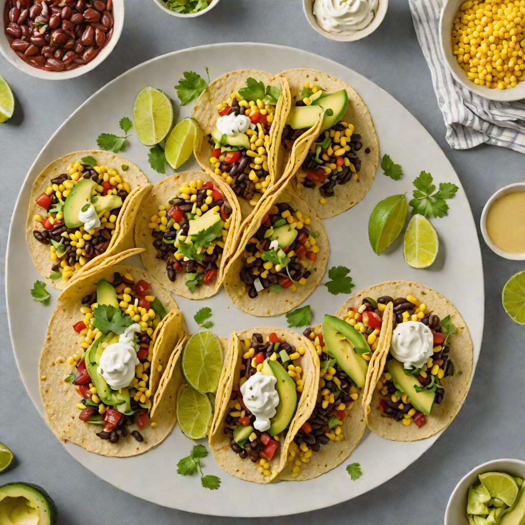 North Shore Black Bean and Corn Tacos with Avocado Lime Crema
