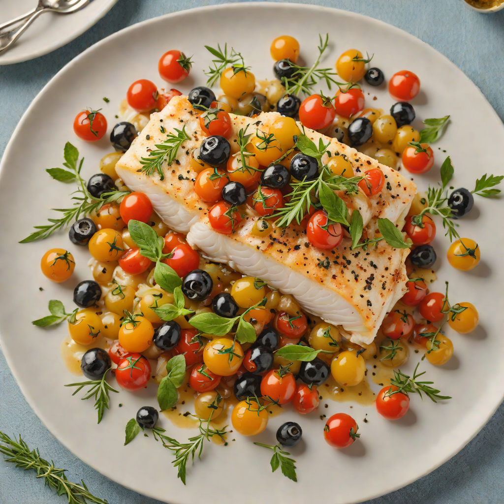 Herb-Baked Cod with Roasted Cherry Tomatoes and Olives