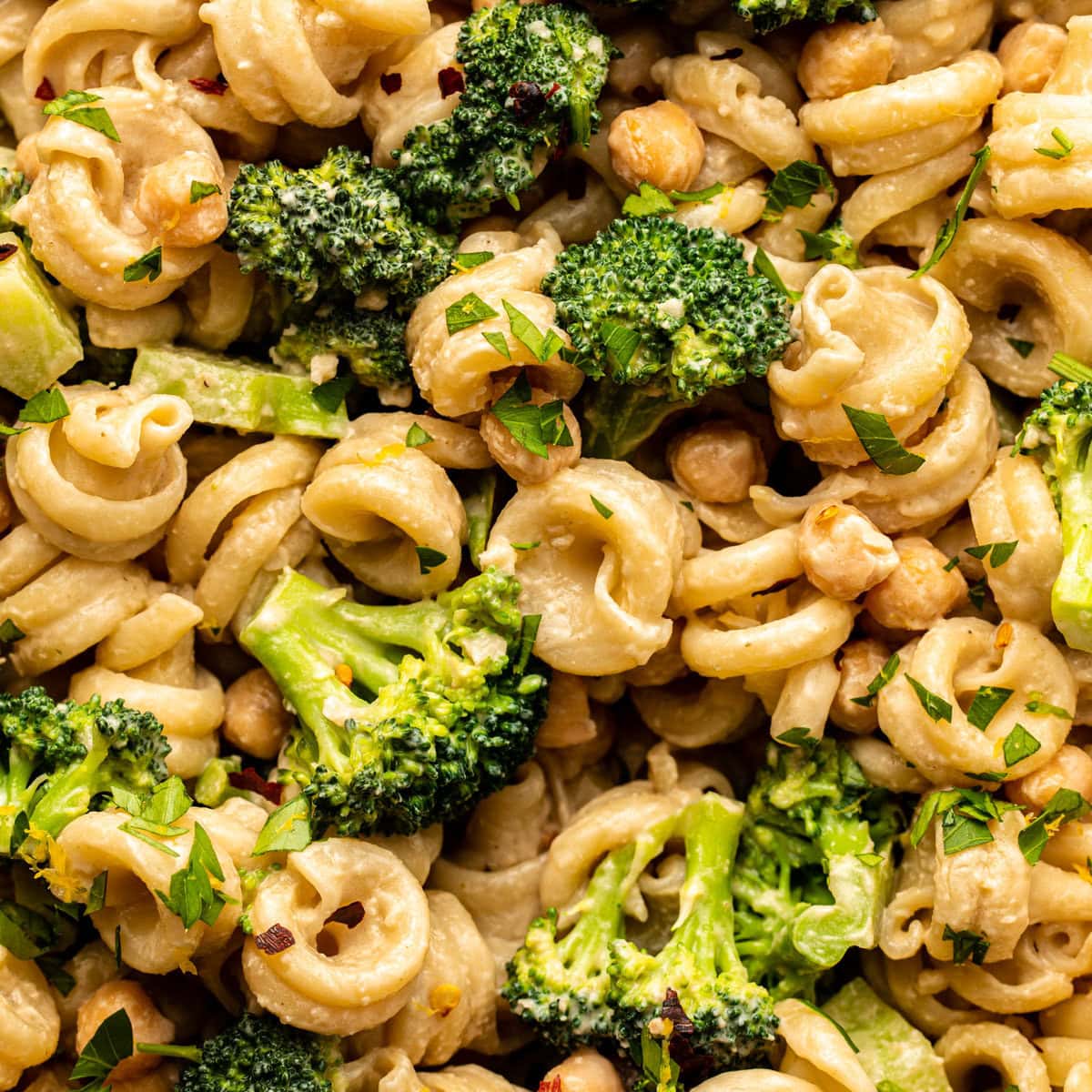 Creamy Lemon-Herb Tahini Pasta with Crispy Chickpeas