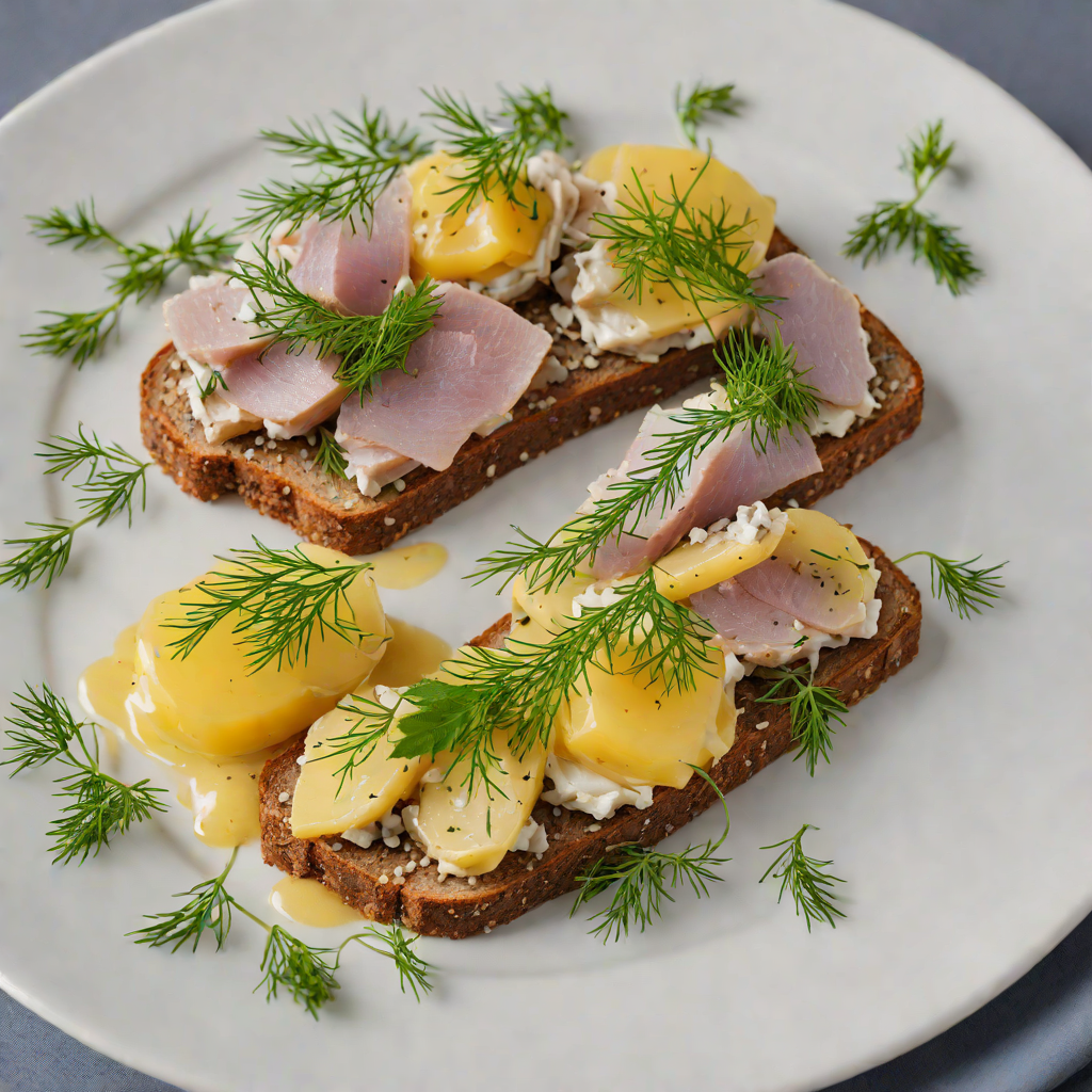 Open-Faced Rye Smørrebrød with Pickled Herring and Dill