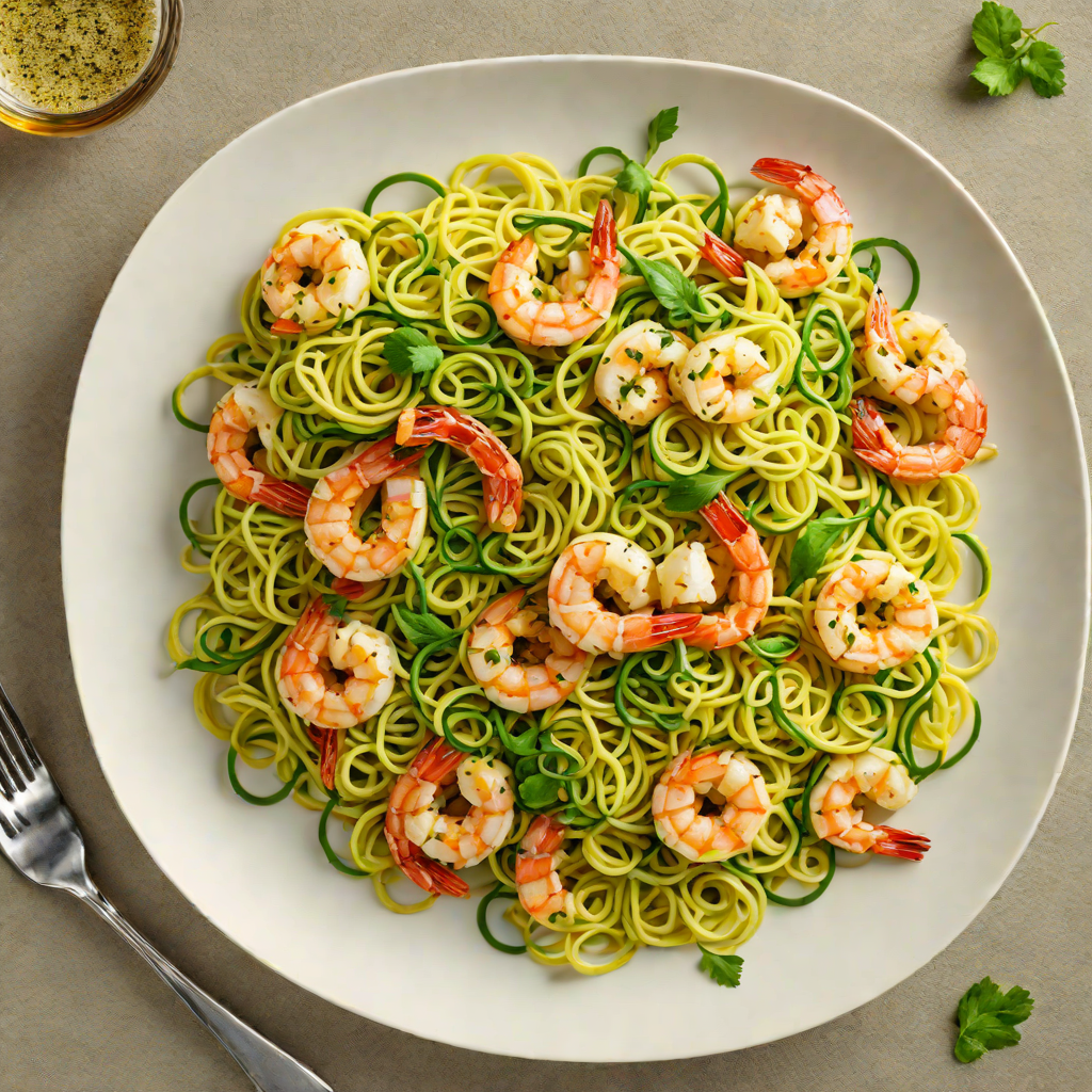Sautéed Shrimp with Garlic and Zucchini Noodles in Lemon-Basil Sauce