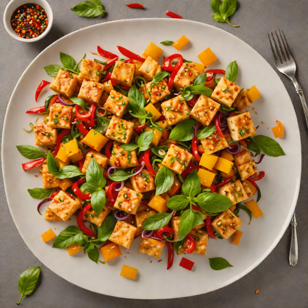 Spicy Stir-Fried Tofu with Bell Peppers and Thai Basil