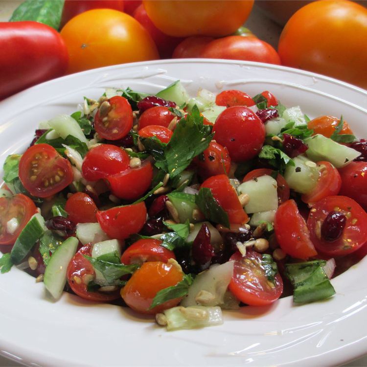 Sour Cherry & Tomato Salad with Lemon-Herb Vinaigrette