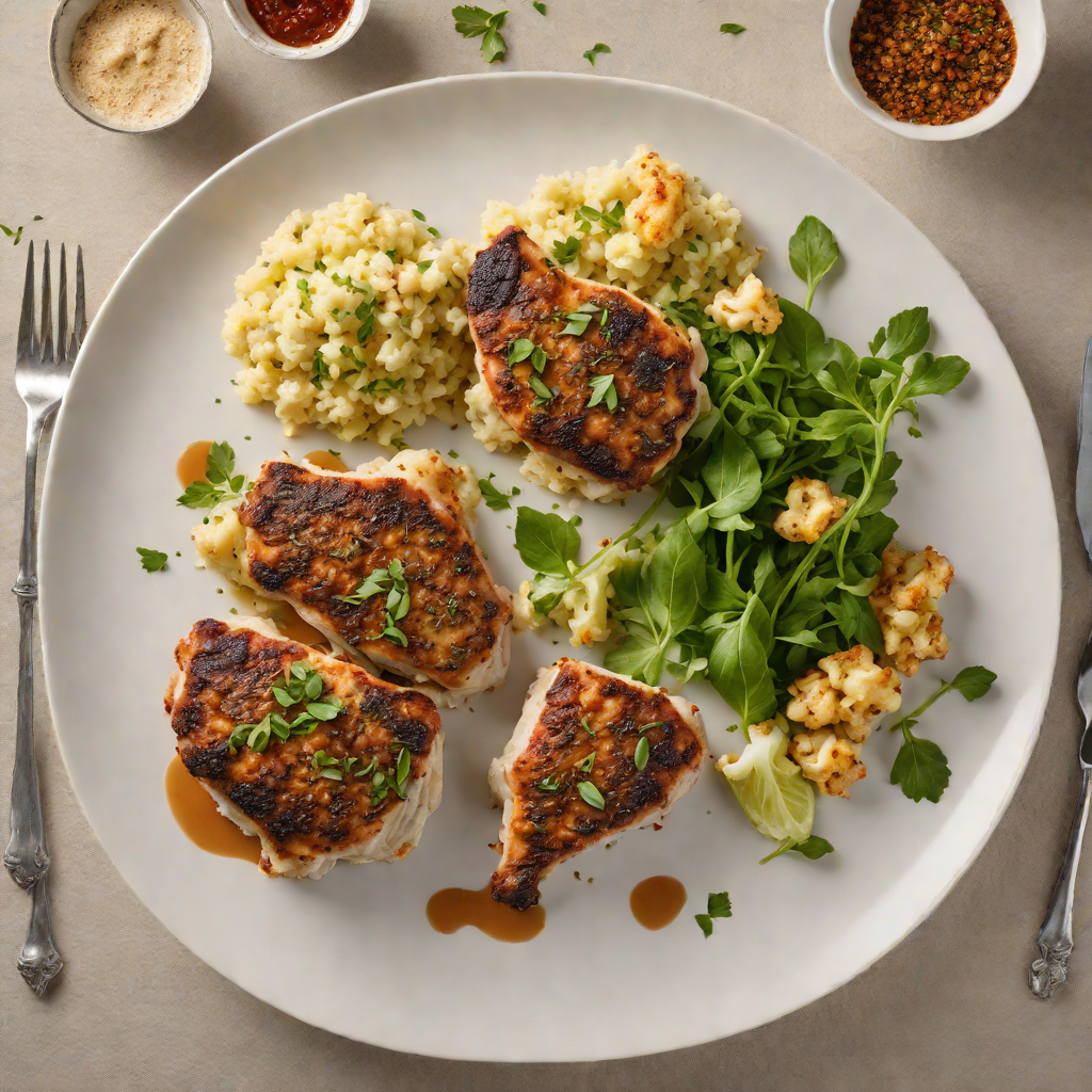 Baked Herb-Crusted Chicken Thighs with Roasted Garlic Cauliflower Mash