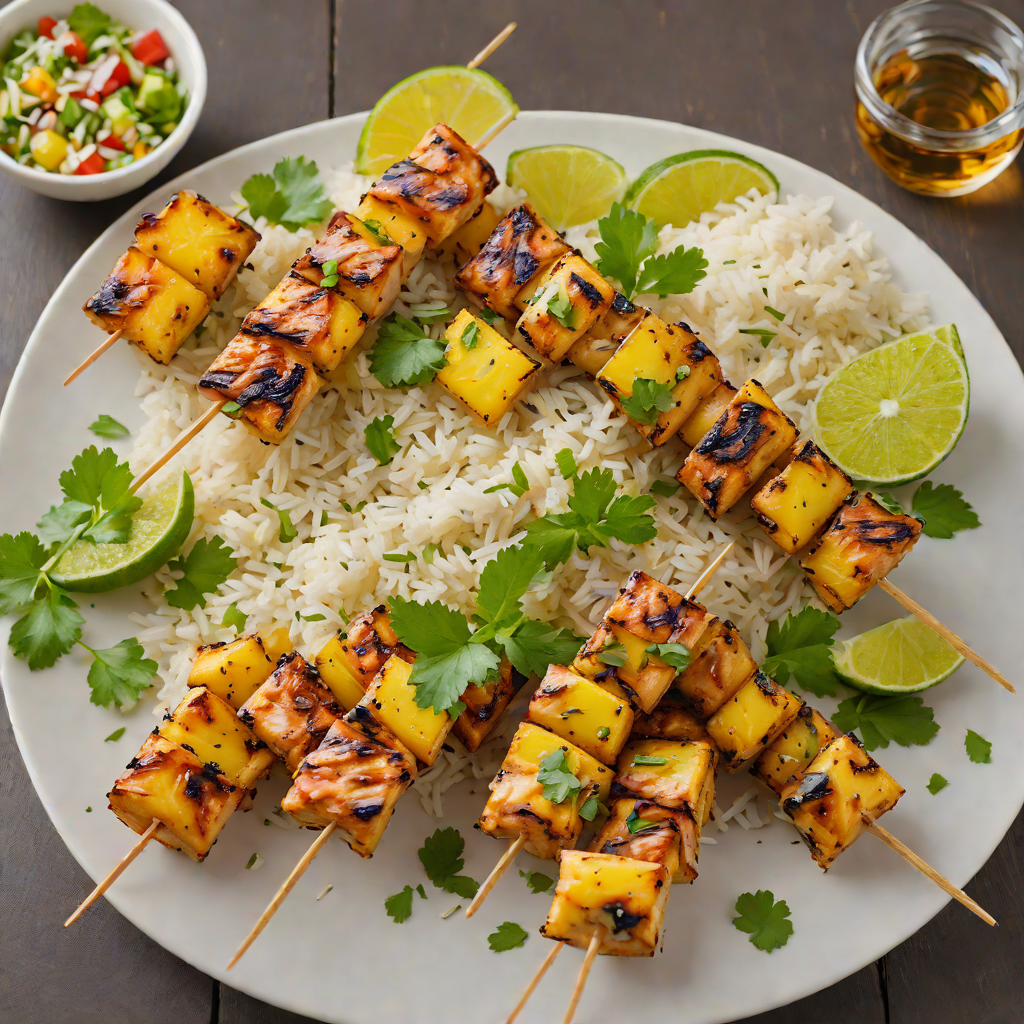 Grilled Bourbon-Pineapple Chicken Skewers with Cilantro Lime Rice
