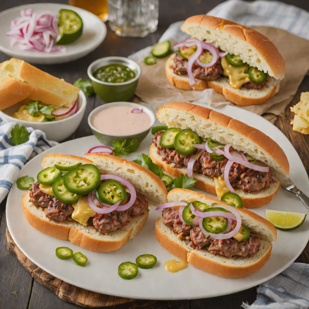 Grilled Jalapeño Cheddar Sausage Sandwiches with Pickled Onion