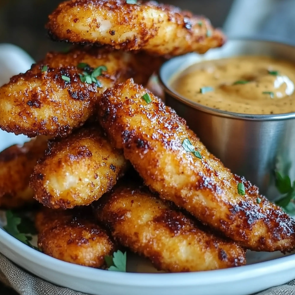 Crispy Honey-Mustard Chicken Tenders with Zucchini Fries
