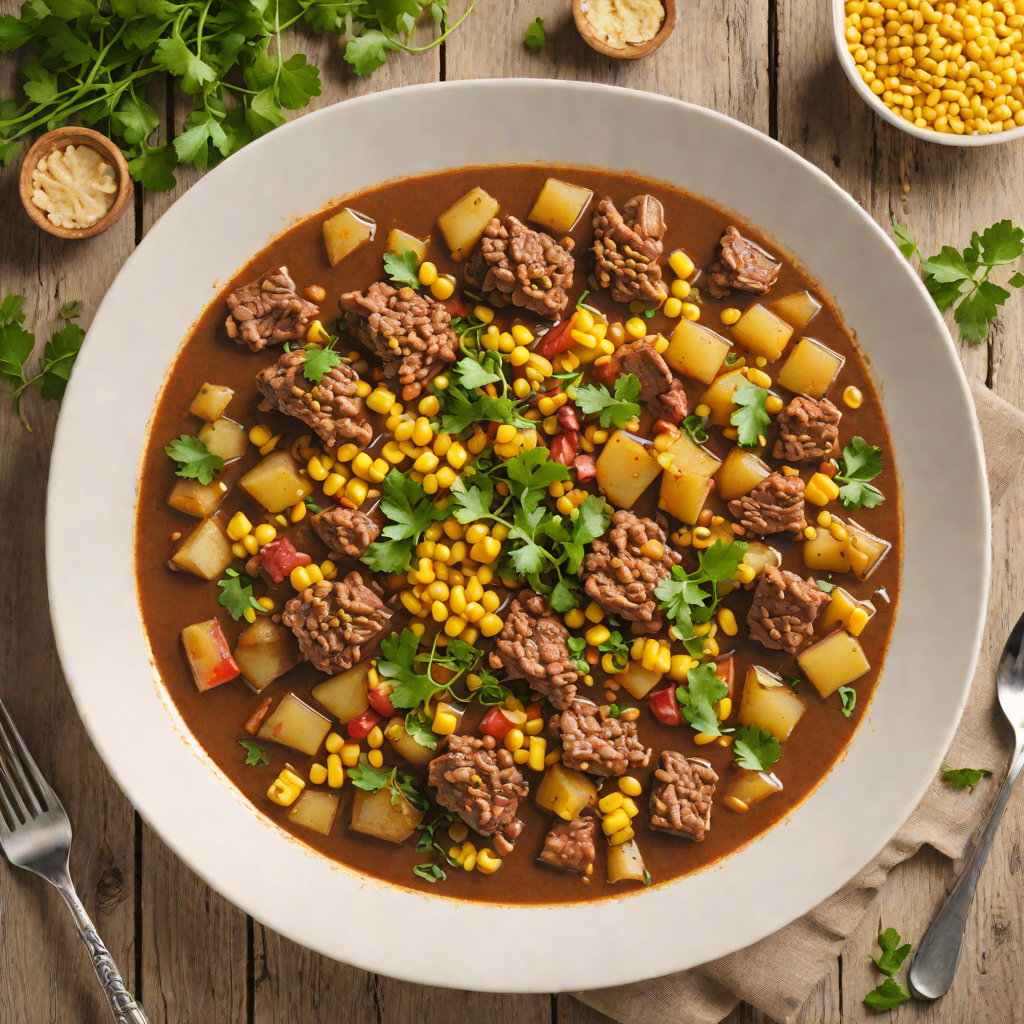 Spiced Alpaca Meat Stew with Potatoes and Corn