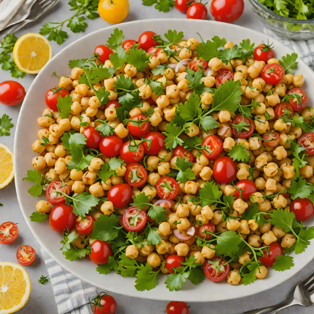 Lemon-Garlic Chickpea Salad with Fresh Parsley and Cherry Tomatoes