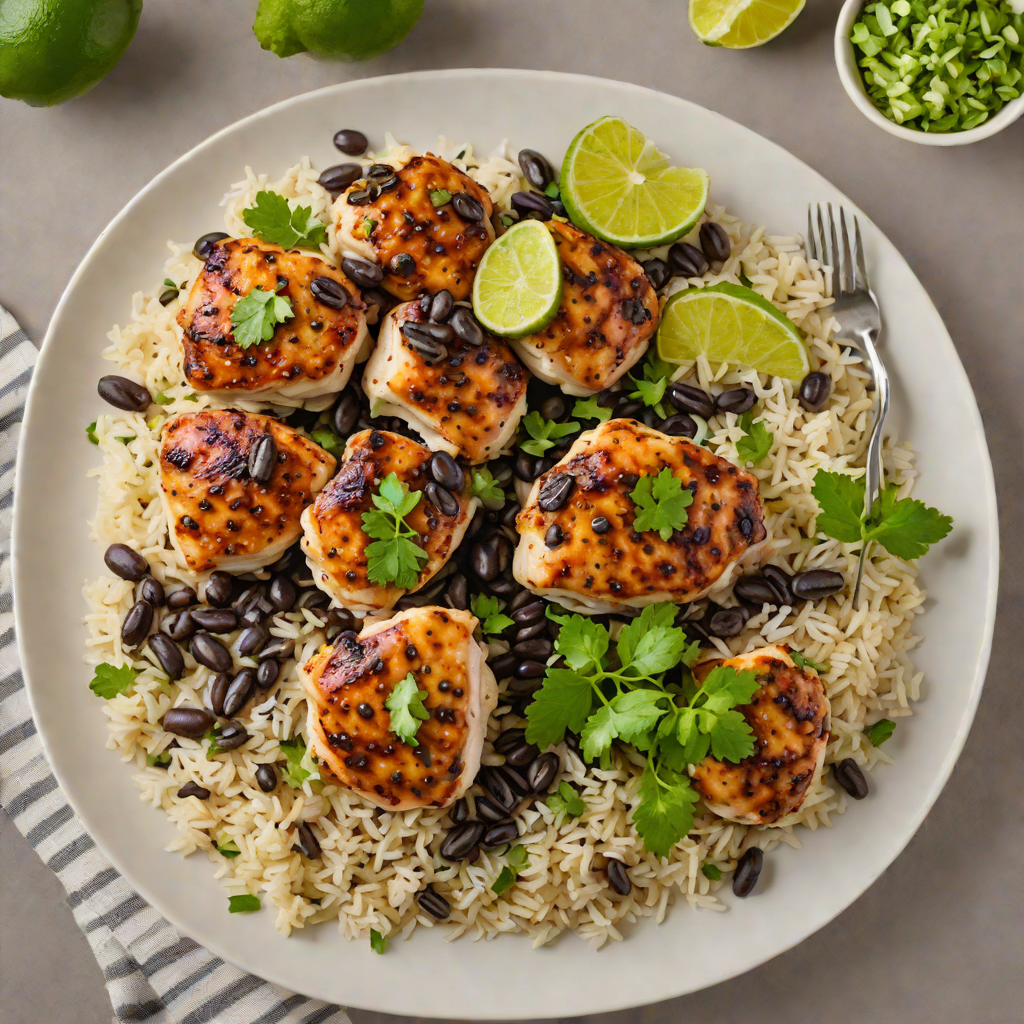 Sautéed Chicken Thighs with Spiced Black Beans and Cilantro Lime Rice