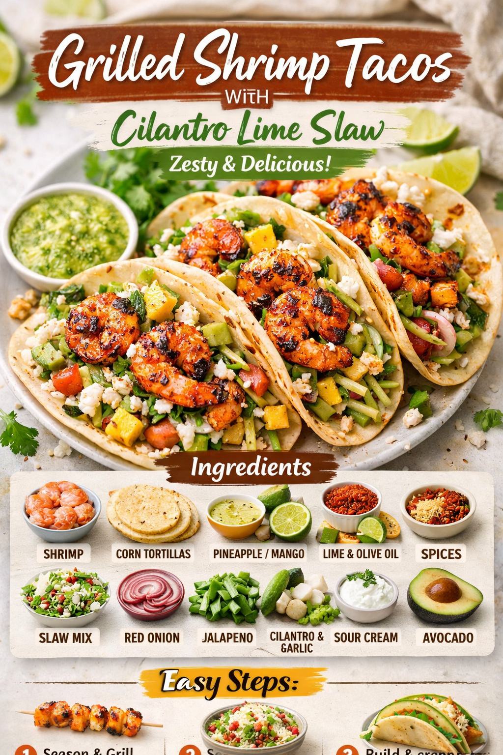 Grilled Citrus-Lime Shrimp Tacos with Avocado and Cilantro Slaw