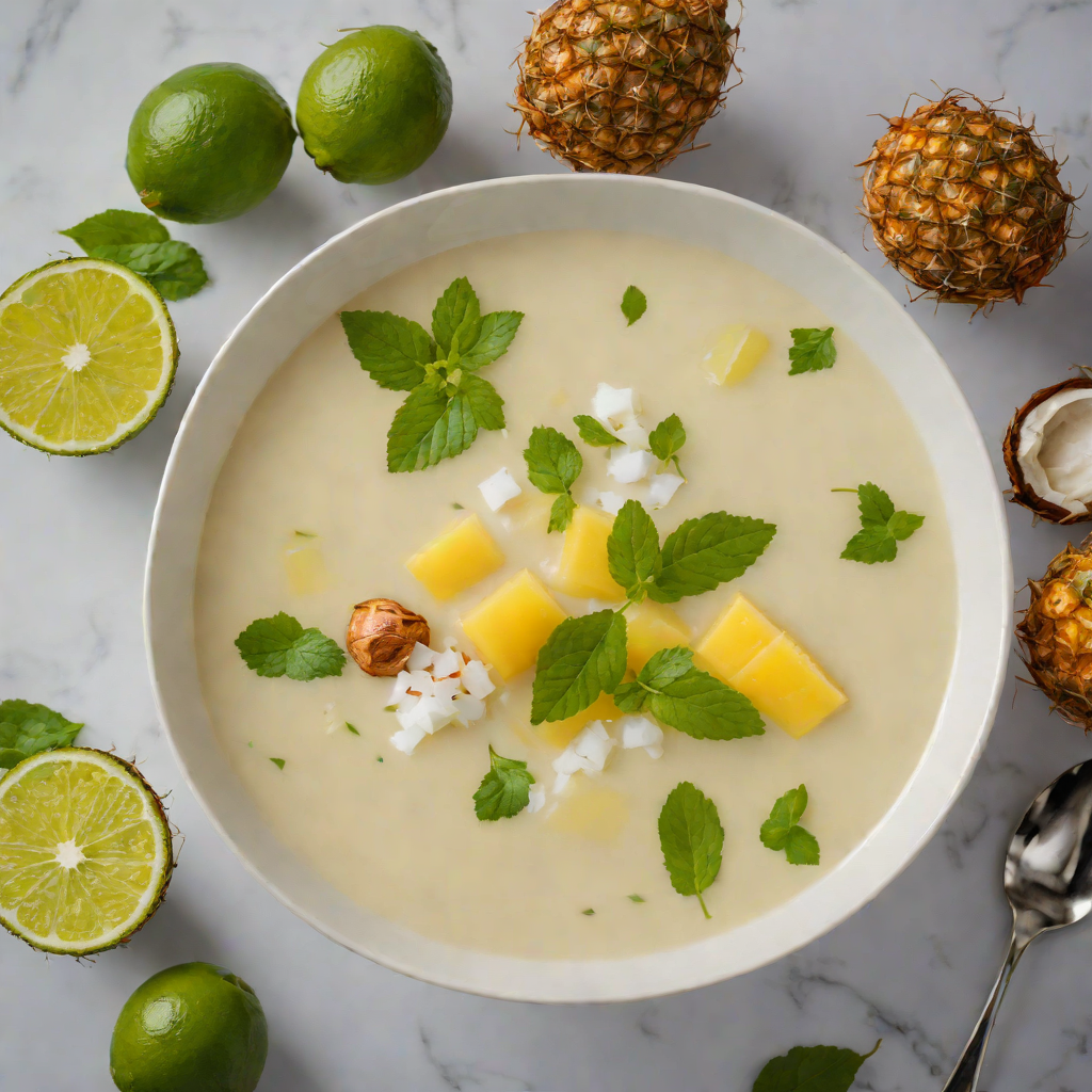 Chilled Coconut and Pineapple Soup with Lime and Mint